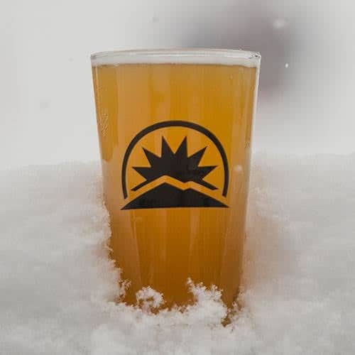 beer glass in snow
