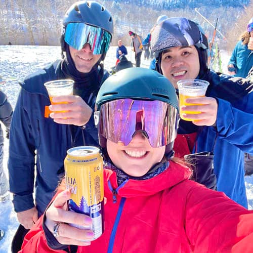 apres group of skiers on mountain 